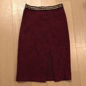 Burgundy knit jacquard pencil skirt -Anthropologie
